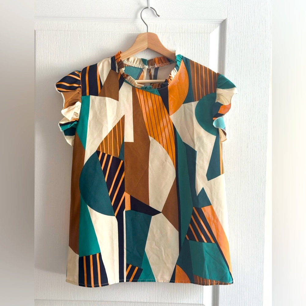 Shein-Ruffle Trim Mock Neck Butterfly Sleeve Blouse- size Large
